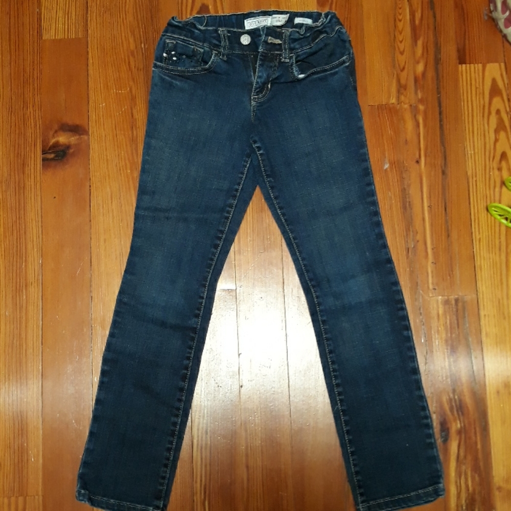 Girls straight leg stretch jeans w jeweled pockets